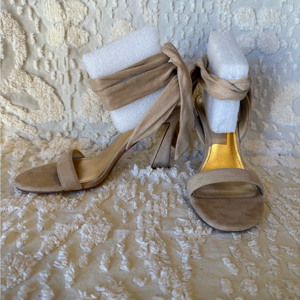 Nine West Taupe Suede Ankle Tie Heels #547